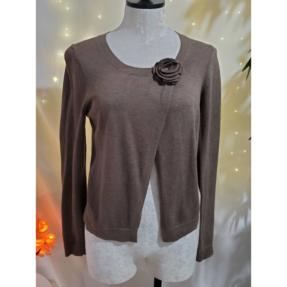 Boden Swing Flower Rosette Brown 100% Cotton Cardigan Sweater Women's Size 8